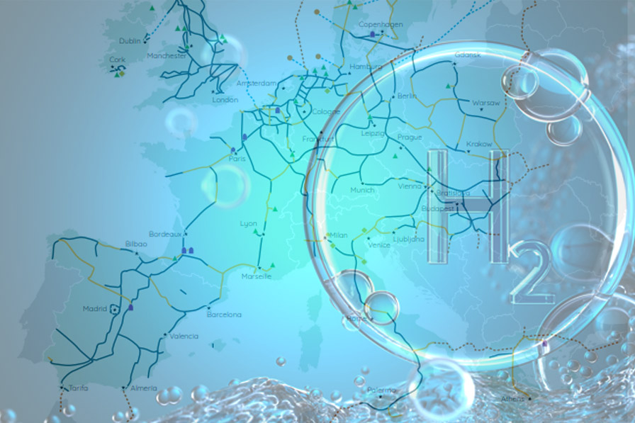 Hydrogen symbol and european map