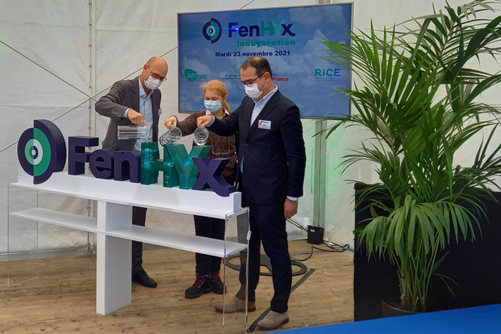 Thierry Trouvé (GRTgaz), Marie-Eve Perru, (Région Ile-de-France) and Pierre Blouet, directeur du centre de R&D RICE (Research and Innovation Center for Energy) - fenHYx inauguration