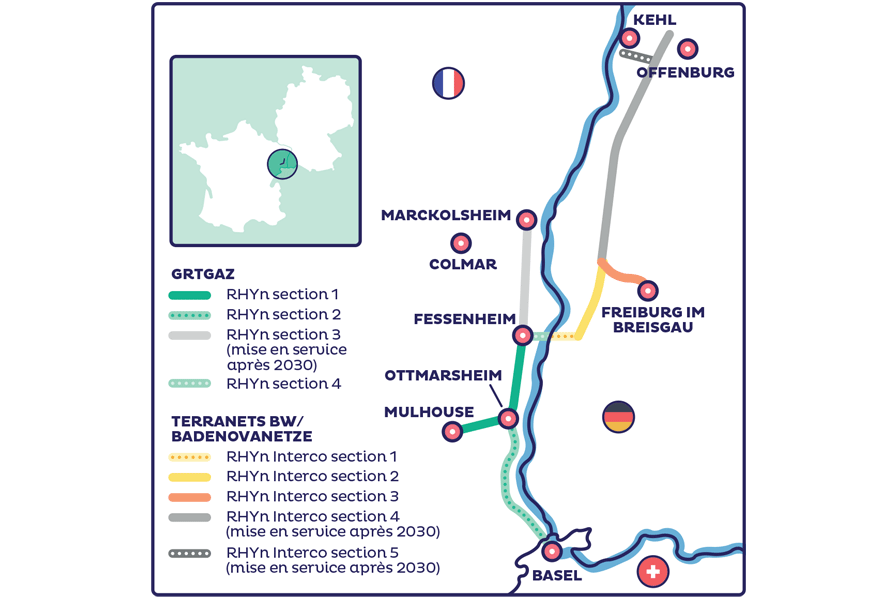 Carte RHYn - le premier réseau H2 dans la région du Rhin Supérieur