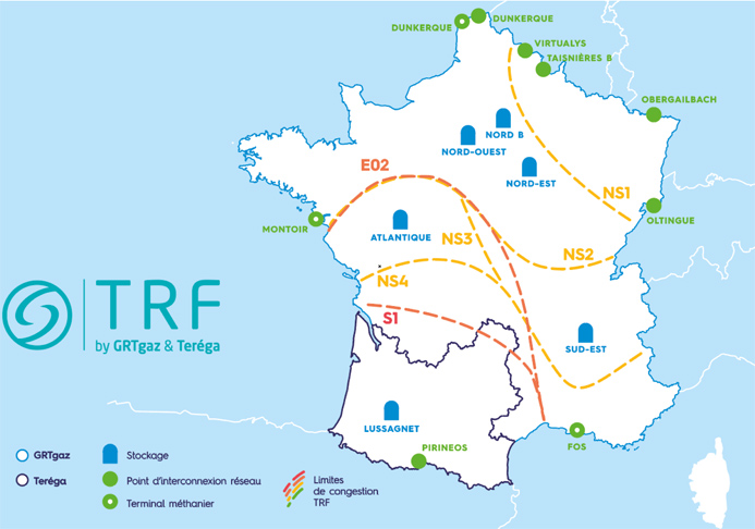 Carte TRF : scénarios d'approvisionnement - source : document Winter Outlook 2021 - 2022