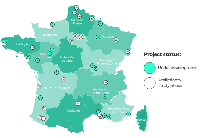 Map of pyrogasification projects for injection into the gas network identified during the CEI