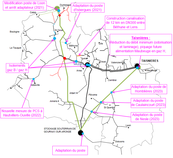 Carte description des travaux - conversion Gaz B / gaz H