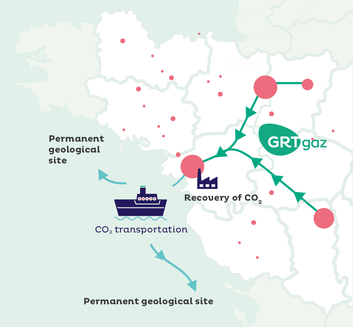 Indicative route for CO₂ transport infrastructure