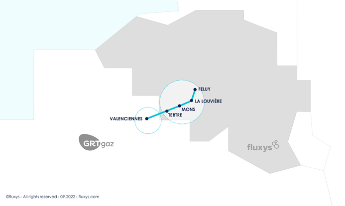 Carte de l'interconnexion hydrogène France - Belgique - crédit : fluxys