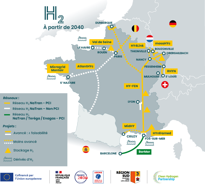 Carte du réseau hydrogène à partir de 2040