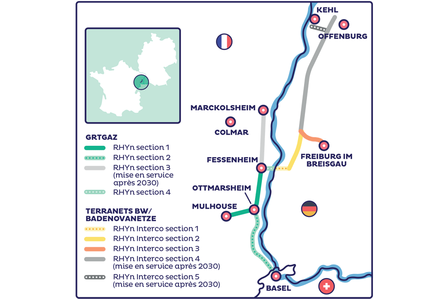 Carte RHYn - le premier réseau H2 dans la région du Rhin Supérieur